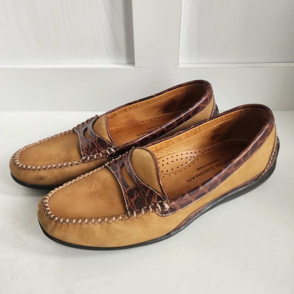 Martin Dingman Countrywear Mens 9 Tan Brown Alligator Grain Leather Penny Loafer